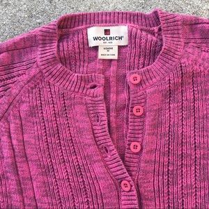Woolrich cotton button front sweater in Berry